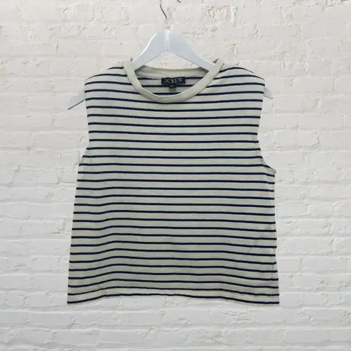 J.Crew Top Size XS Structured Muscle Tee Stripe Mariner Cotton Navy Ivory Blue