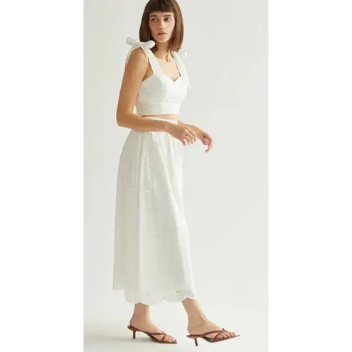 Crescent Skirt Womens Small White Raylene Eyelet Midi Embroidered Cotton