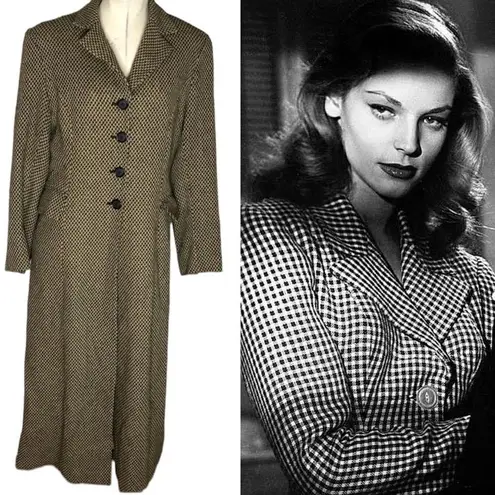 Vintage Pat McDonagh Tweed Wool Women’s Long Dress Coat 8 Medium Tan