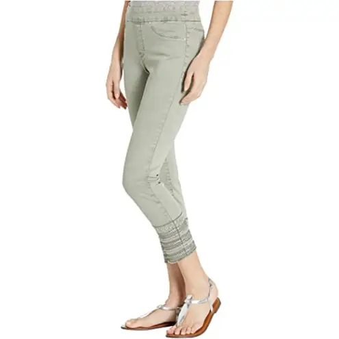 Tribal Womens Jegging Jean Pull on Ankle Embellished in Jungle Sz 4 EUC Green