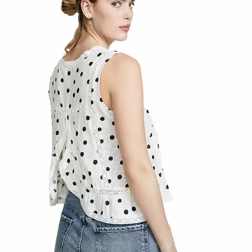 Generation Love Tinsley Polka Dot Lace Trim Sleeveless Blouse Top White Small