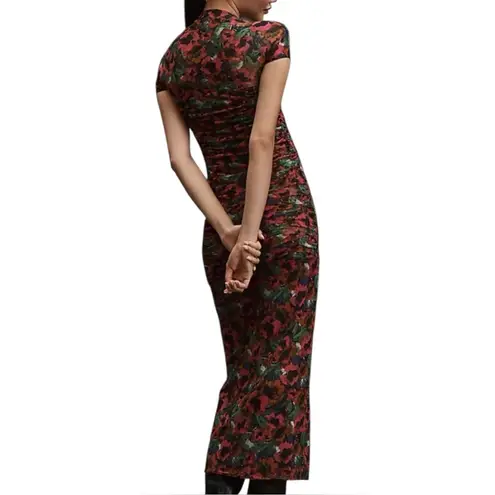 MISA Los Angeles Misa Red Pink Flutter Sleeve Bodycon Maxi Dress