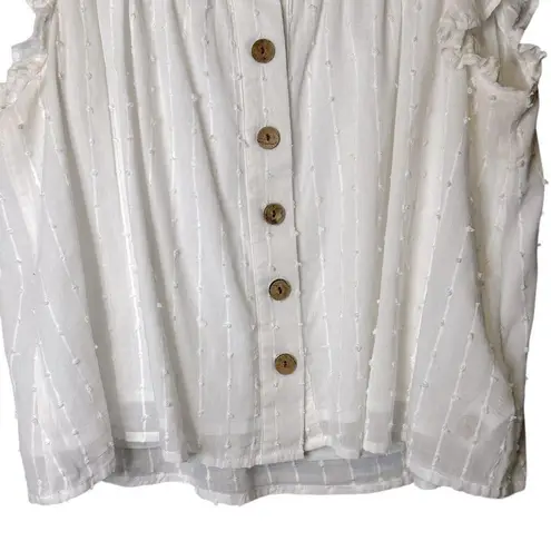 Emerson Fry India Collection White Laurent Flutter Sleeve Top Large Lined Button Tan
