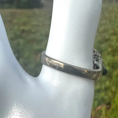 Sterling Silver Celadon Jade & Black Onyx CZ Filigree Ring