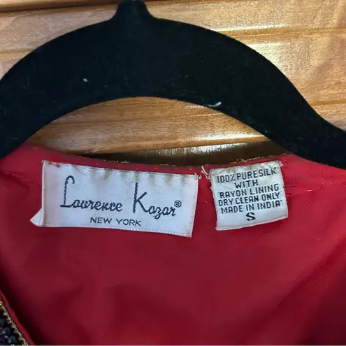 Laurence Kazar Vintage Silk Beaded Jacket Red Size Small 80s Funky Art to Wear