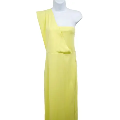 Pretty Little Thing  Light Lime One Shoulder Maxi Gown Dress Back Slit Crepe