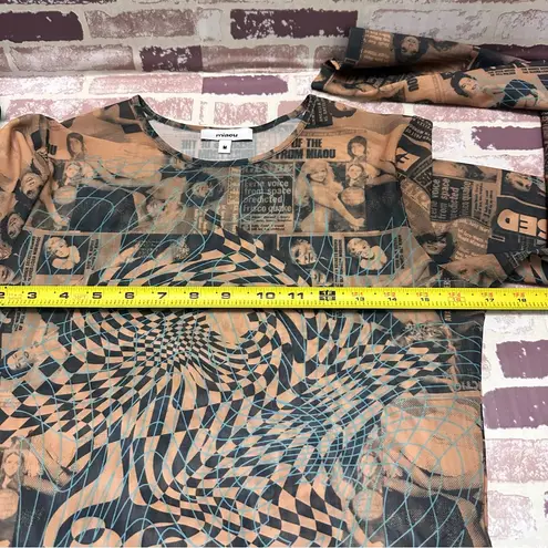Miaou Graphic Mesh Top in Black and Tan Size M Brown Size M