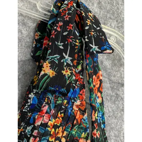 La Maison Talulah Floral Print Pleats Ruffle Chiffon Tiered Mini Dress Flirty XL Black