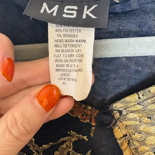 Vintage MSK Black Floral Brocade Beaded Hem Evening Cardigan Jacket XL Gold