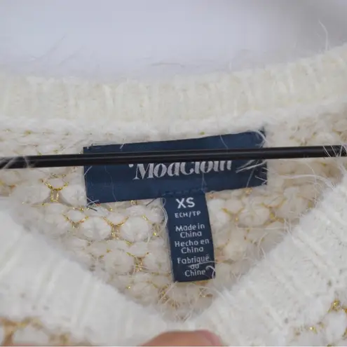 Modcloth  Eyelash Knit Cropped Sweater Crewneck Metallic Cream Women's XS