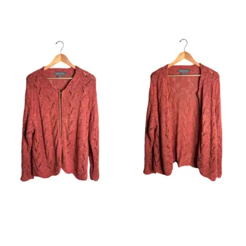 Icelandic Design Linen Cardigan Size Large Zip Up Open Knit Salmon Pink 1998