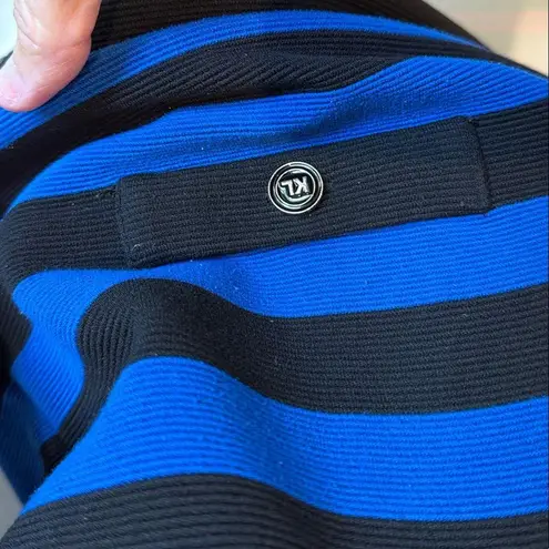 Karl Lagerfeld Vintage Royal Blue & Black Stripe Knit Crewneck Top Size Small