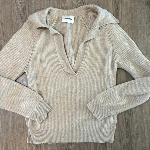 Nanushka Ribbed Collared Deep V