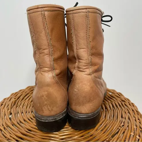 Laredo Vintage Leather Lace Up Roper Granny Paddock Fringe Tan Cowgirl Boots 6.5