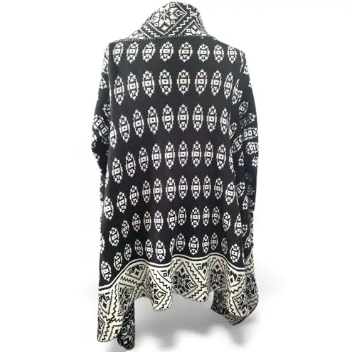 Elodie Intarsia Knit Aztec Waterfall Cardigan Sweater L Mohair Blend Black White
