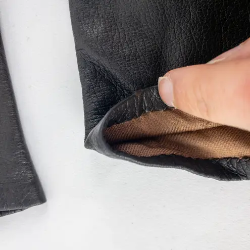 Fownes Vintage Long Black Leather Silk Opera Gloves Womens Small 6.5