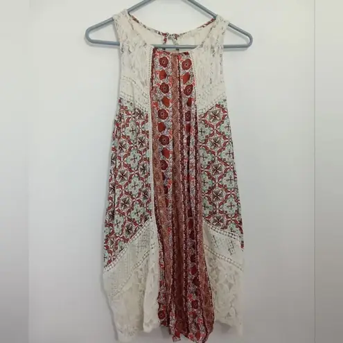 Hint of Mint  womens‎ medium bohemian lace knit orange white floral sleeveless