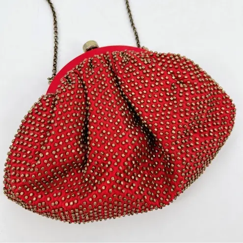 Lovetobag Red Beaded Pouch Chain Strap Red