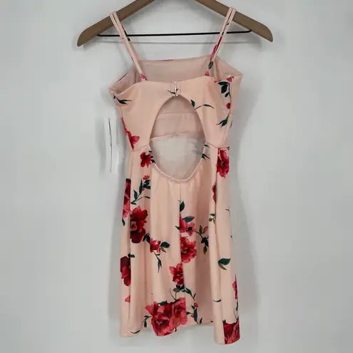 Sequin Hearts  Floral Print Pink Square Neck Cutout Back Mini Dress Size 1