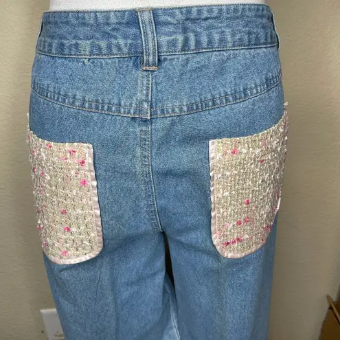 Forenza Cotton Patch High Waisted Wide Leg Denim Pants Size 12 Boho Hippie