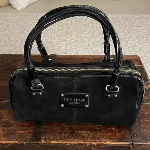 Kate Spade  Black Suede and Patent Leather Vintage Handbag 12"x5"x7"