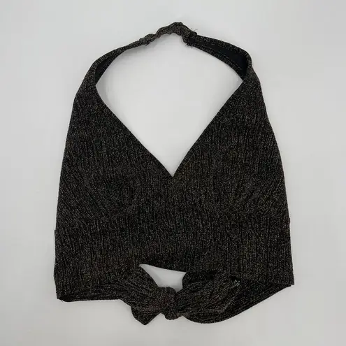 ORIGINALITY Halter Top Cropped Size Small Metallic Lurex Tie Back Boho Festival Black