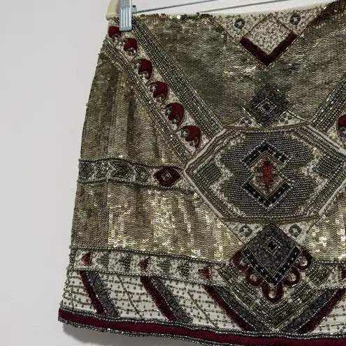 Alice + Olivia  Elana Sequin Beaded Gold Embellished Mini Skirt Size 8 thumbnail 6