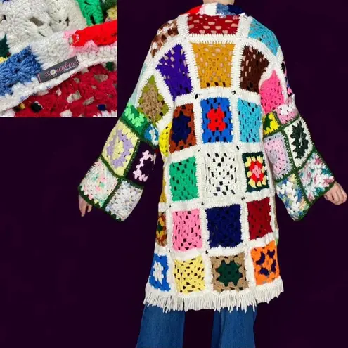 Vintage Handmade Colorful Granny Square Crochet Hippie Open Cardigan Multiple