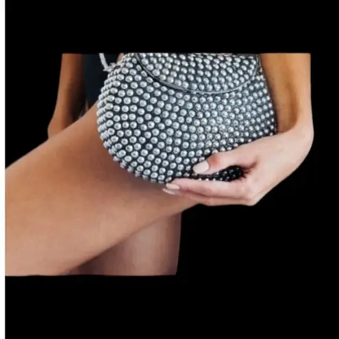 Ramla The Rockstar Handmade Silver and Black Studded Mosaic Bag NEW