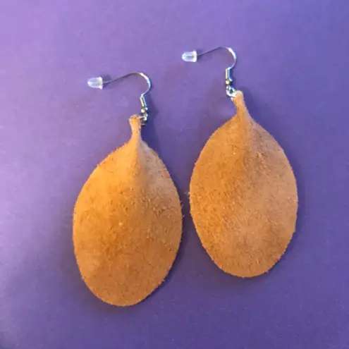 Brand New Camel Tan Teardrop Earrings Faux Leather