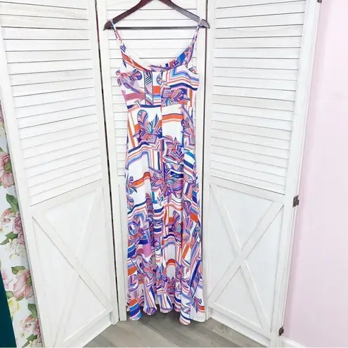 Foxiedox Kai Chiffon Maxi Dress Geometric Floral Stripe Multi Print XS