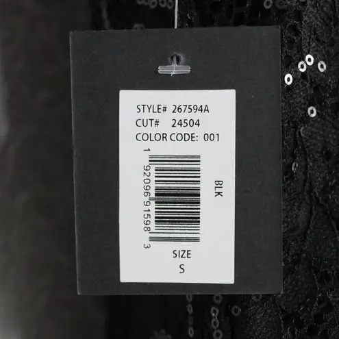 Marina Ruched Sleeves Lace Sequins Dress Size S V Neck Short Sleeve Black