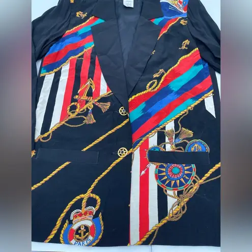 Vintage 80s Carole Little Women’s 4 Nautical Blazer Art To Wear Seaside Coastal Black