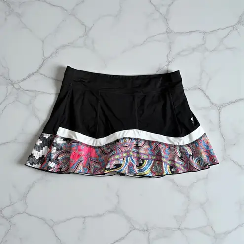 SOFIBELLA Black Ruffle Multicolor Paisley Tennis Pickleball Skort Size Large