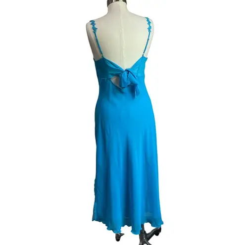 Delicates VTG Ocean Blue Double Layered Cowl Neck Lace Flower Straps Slip Sz M