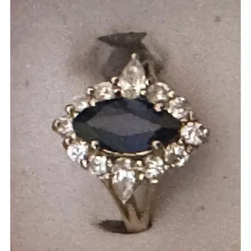 925 Sterling Silver Natural Blue Sapphire With CZs Size 7