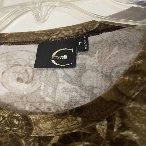 Just Cavalli logo long sleeve brown western long sleeve knit size Large