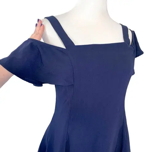 Likely Bellamy Fit and Flare Off the Shoulder Flutter Sleeve Mini Dress Navy 8