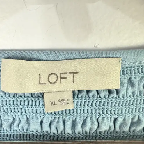 Loft  Tank Top XL Blue Textured Smocked Sleeveless Cottagecore Coastal Preppy