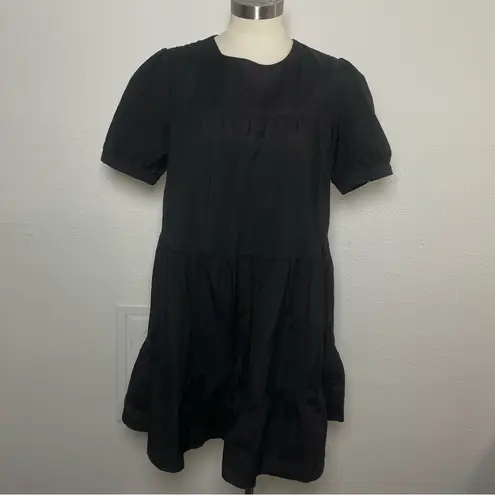 Tuckernuck Pomander Place “Quinn” Black Puff Sleeve Tiered Mini Dress | Size S
