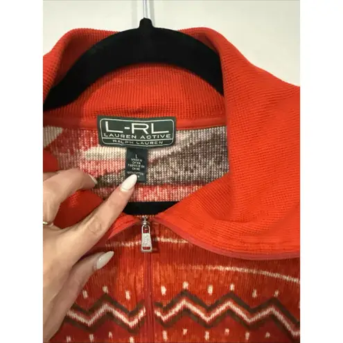 Ralph Lauren Lauren  Active Aztec Red Quarter Zip 3/4 Sleeve Thermal Top Large