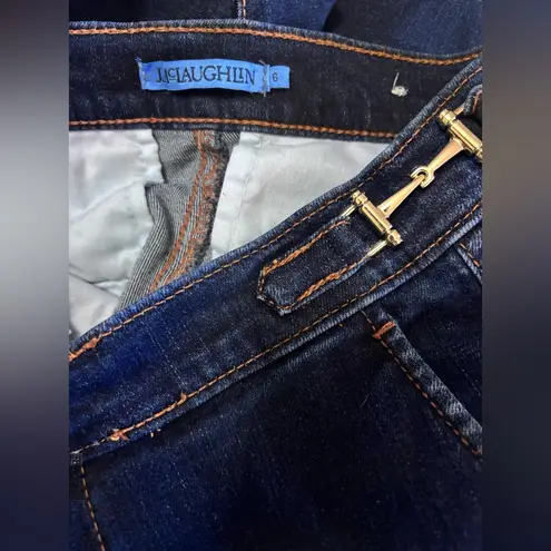 J. McLaughlin Jeans Womens Sz 6 Dark Blue Denim Stretch High Rise Gold Wide Leg