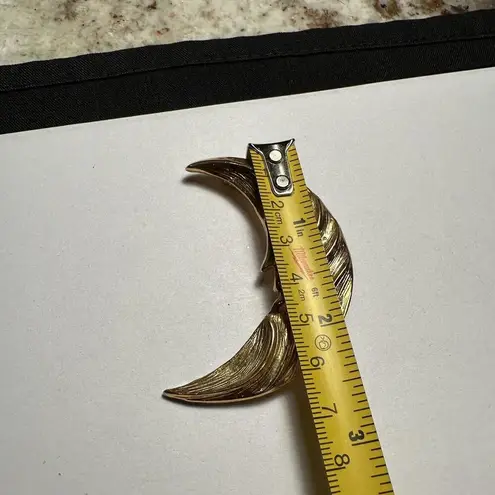 Crescent Moon Face Gold Tone Brooch Pin