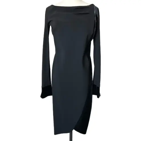 Chiara Boni La Petite Robe Maysa Black Velvet Trim Midi Dress 48 IT 12 US