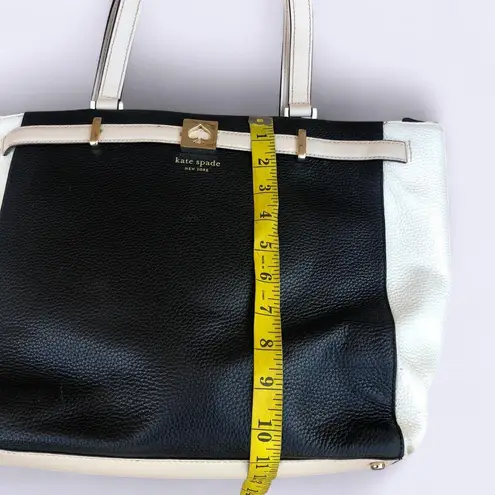 $498 Kate Spade Houston Street Exotic Leather Demarco Bag LARGE Tote Shoulder Hand Purse Satchel Black White Colorblock Great for school, work, university. Can fit most laptops & books Measurement in pics - Image 5