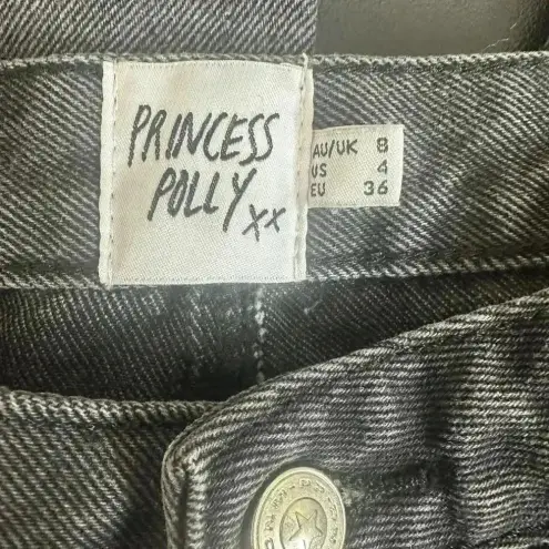 Princess Polly  HIgh rise Black Wash Wide Leg Ripped Distressed Jeans Size 4