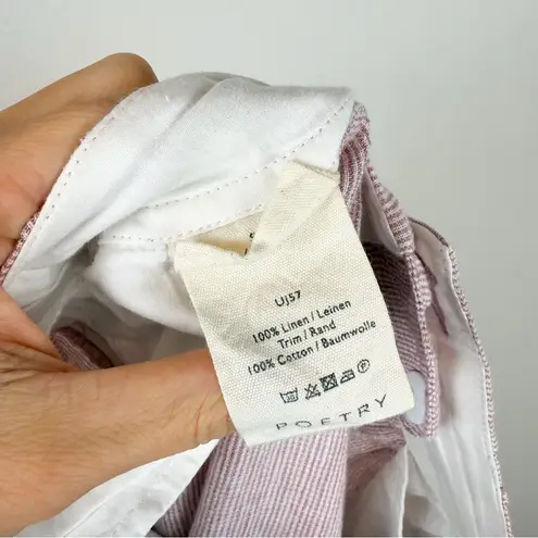 Poetry High Twist Linen Tapered Trouser Pale Pink Gingham Pant Lagenlook Size 6