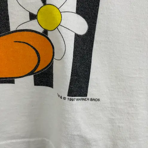 Looney Tunes Vintage 1997 White Black Striped Tweety Bird Daisy Graphic Tank Top