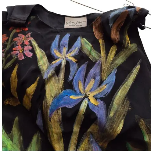 Glory Fibers original designs 100% silk hand painted dress black Iris Garden M Size M