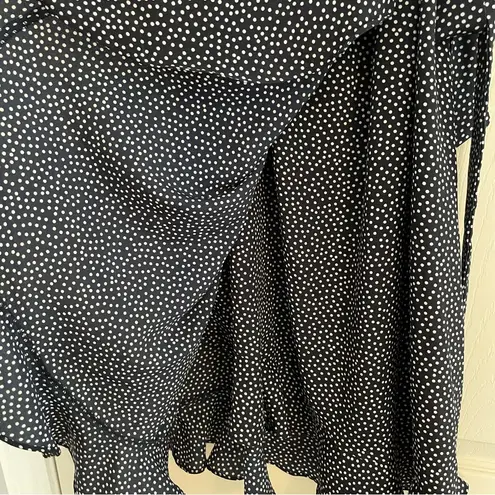 Motherhood Maternity Dress Navy White Polka Dot Chiffon Ruffle V-Neck Tie Size S